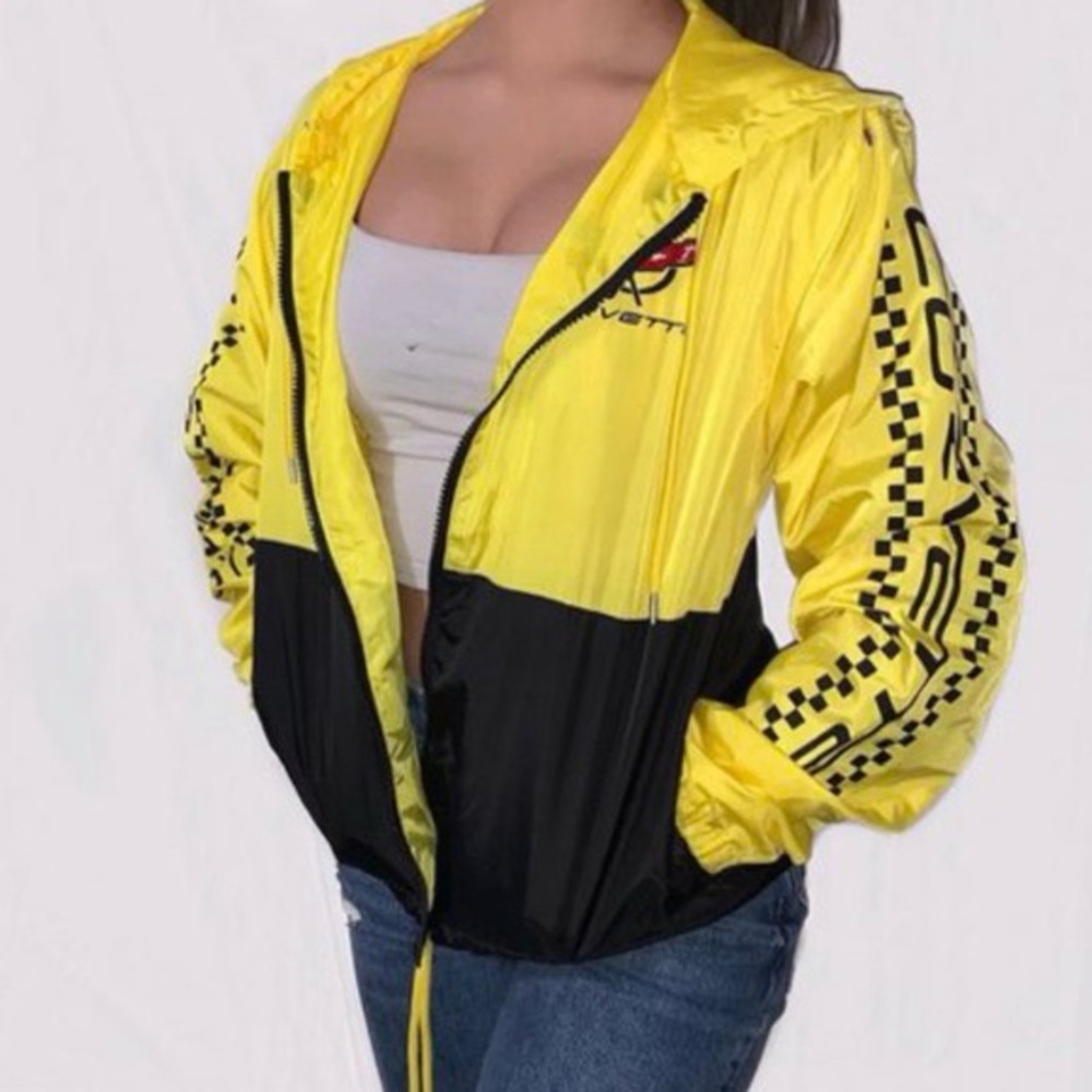 Corvette Racing Yellow and Black Wind Rain Bomber Jacket NWOT